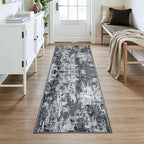 Washable Area Rugs 3x7 Non-Slip Modern Abstract Soft for Living Room Entryway Bedroom Nursery, Print Pattern, Black Navy Blue Gray