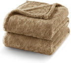 Exclusivo Mezcla Plush Fuzzy Fleece Bed Blanket Queen Size, Super Soft, Fluffy and Warm Blankets for Couch, Bed, All Season (Brown, 90x90 inches)