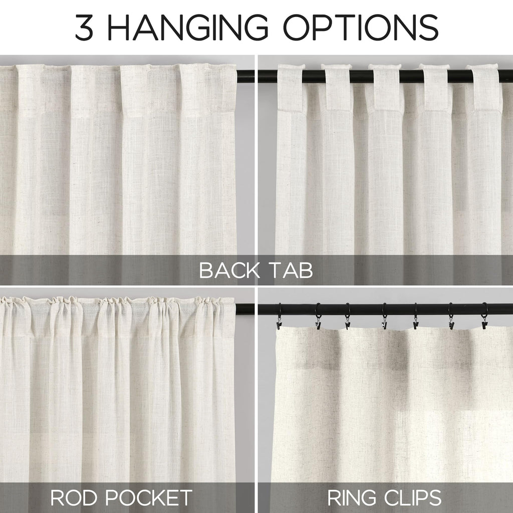Nanspring Cream Linen Back Tab Curtains 86 Inch Length for Living Room 2 Panel Set Farmhouse Window Semi Sheer Linen Drapes Rustic Pinch Curtain for Bedroom 52X86
