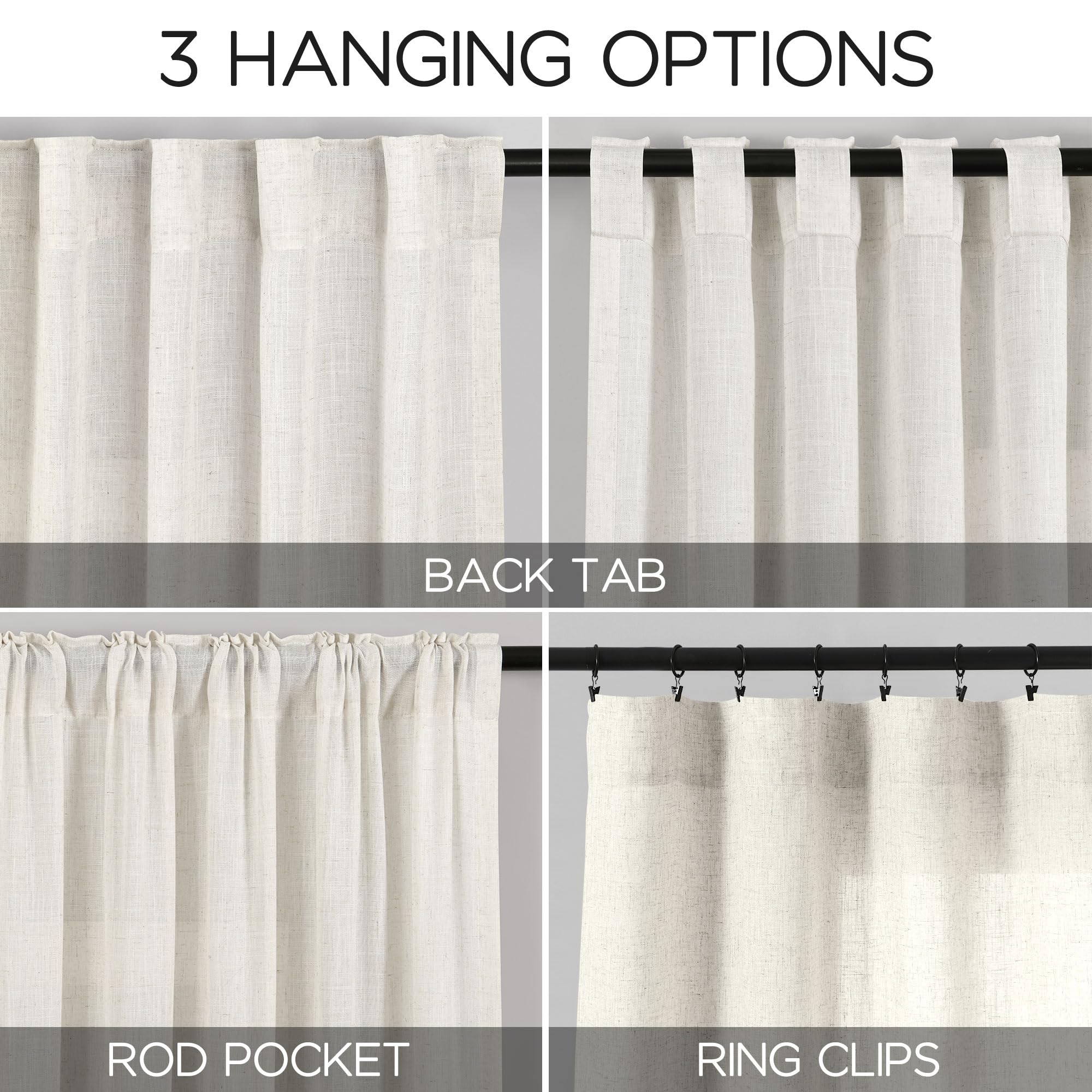 Cream Semi Sheer Linen Curtains 102 Inch Long Curtains Back Tab Rod Pocket 2 Panels Set Natural Elegant Living Room Decor Sunlight Filtering Solid Color Drapes for High Window 40x102