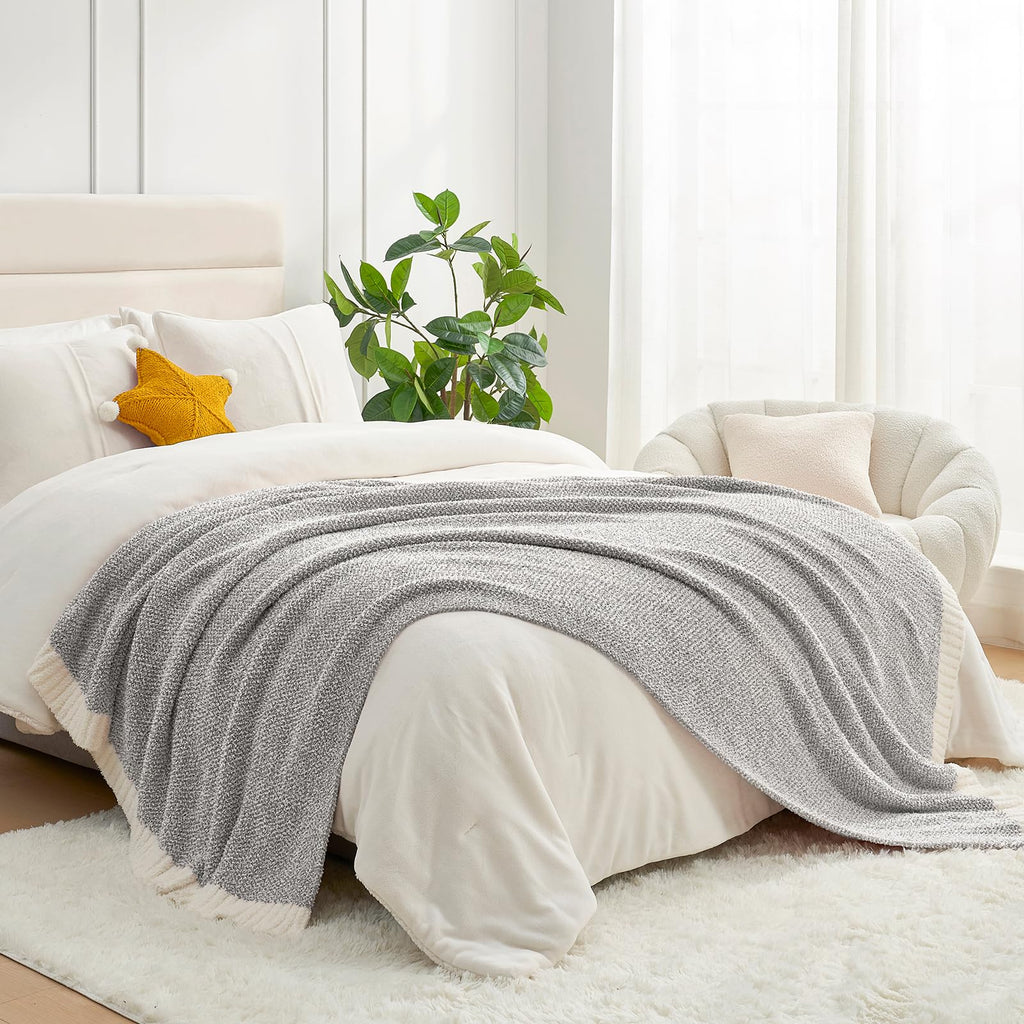Snuggle Sac Heather Throw Blanket for Couch, Reversible Super Soft Blankets Warm Cozy Knit Fuzzy Plush Lightweight for Sofa, Bed, Camping, Picnic (Sage Green, Twin (60"x80"))