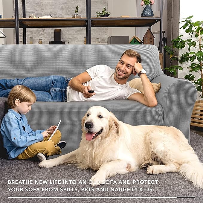 ZNSAYOTX Stretch Oversized Couch Cover Universal Sofa Covers for Living Room Dogs Pet Furniture Protector Spandex Extra Large Sofa Slipcovers with Anti Slip Foam Sticks (Light Grey, XL Sofa)