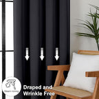 Simplebrand Ava Black Blackout Curtains for Bedroom, 78 Inch Length, 2 Panels Set, Privacy Thermal Insulated Rod Pocket Window Curtains for Patio, French Door, W40 x L78 Inch