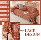 HANDONTIME Boho Aztec Sofa Slipcover for Sofa/Couch Farmhouse Geometric Couch Protector for Dogs with Tassel Brick Orange Couch Covers Sofa Cover for Dogs Cats Kids Bohemian Sofa Décor, 71" X134"
