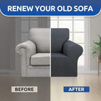 KEKUOU Stretch Single Sofa Slipcover 1 Piece Couch Sofa Cover (31"-55") Furniture Protector 1 Seater Sofa with Elastic Bottom for Kids,Pet.Jacquard Small Checked Pattern Fabric(Small,Charcoal)