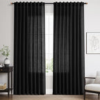 Nanspring Linen Curtains 84 Inch Length for Living Room Bedroom Black Simple Modern Semi Sheer Curtains Set Back Tab Rod Pocket Cotton Textured Privacy Drapes 60x84, 2 Panels