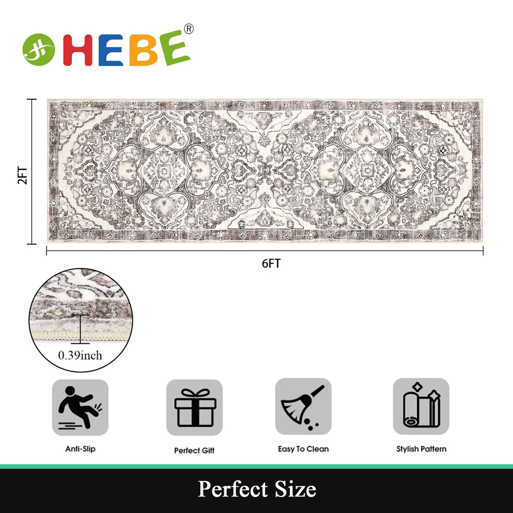 HEBE Hallway Runner Rug 2'x6', Washable Non Slip Kitchen Rug Runner