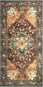 Yamaziot Washable Runner Rug, 3x6 Non-Slip Boho Vintage Hallway Rug with Rubber Backing, Low Pile Faux Wool Distressed Carpet Runner for Bedroom, Kitchen, Laundry, Entrance