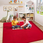 Amearea 4x4 Square Area Rugs for Bedroom Living Room, Modern Red Thickened Memory Foam Rug, Fluffy Indoor Washable Rug Non Slip Minimalist Carpet for Entryway Kids Boys Girls Dorm Nursery Room Decor