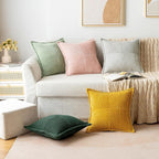 MIULEE Decorative Throw Pillow Covers for Couch Bed Livingroom 16x16 Inch Set of 2 Dark Green Boho Accent Throw Pllows Broadside Striped Patchwork Soft Corduroy Pillowcases