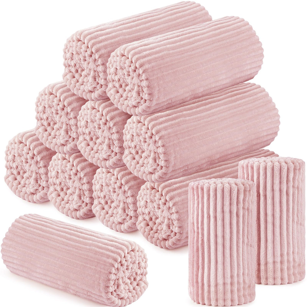 Buryeah 12 Pcs Flannel Blankets Bulk,Fall Outdoor Wedding, Rosewood Pink