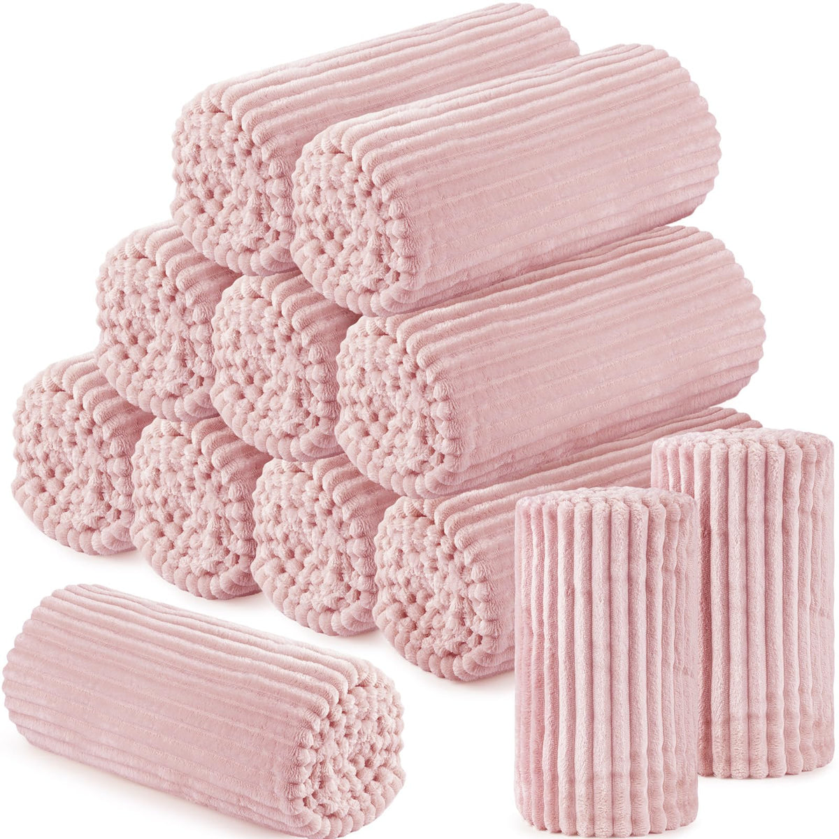 Buryeah 12 Pcs Flannel Blankets Bulk,Fall Outdoor Wedding, Rosewood Pink