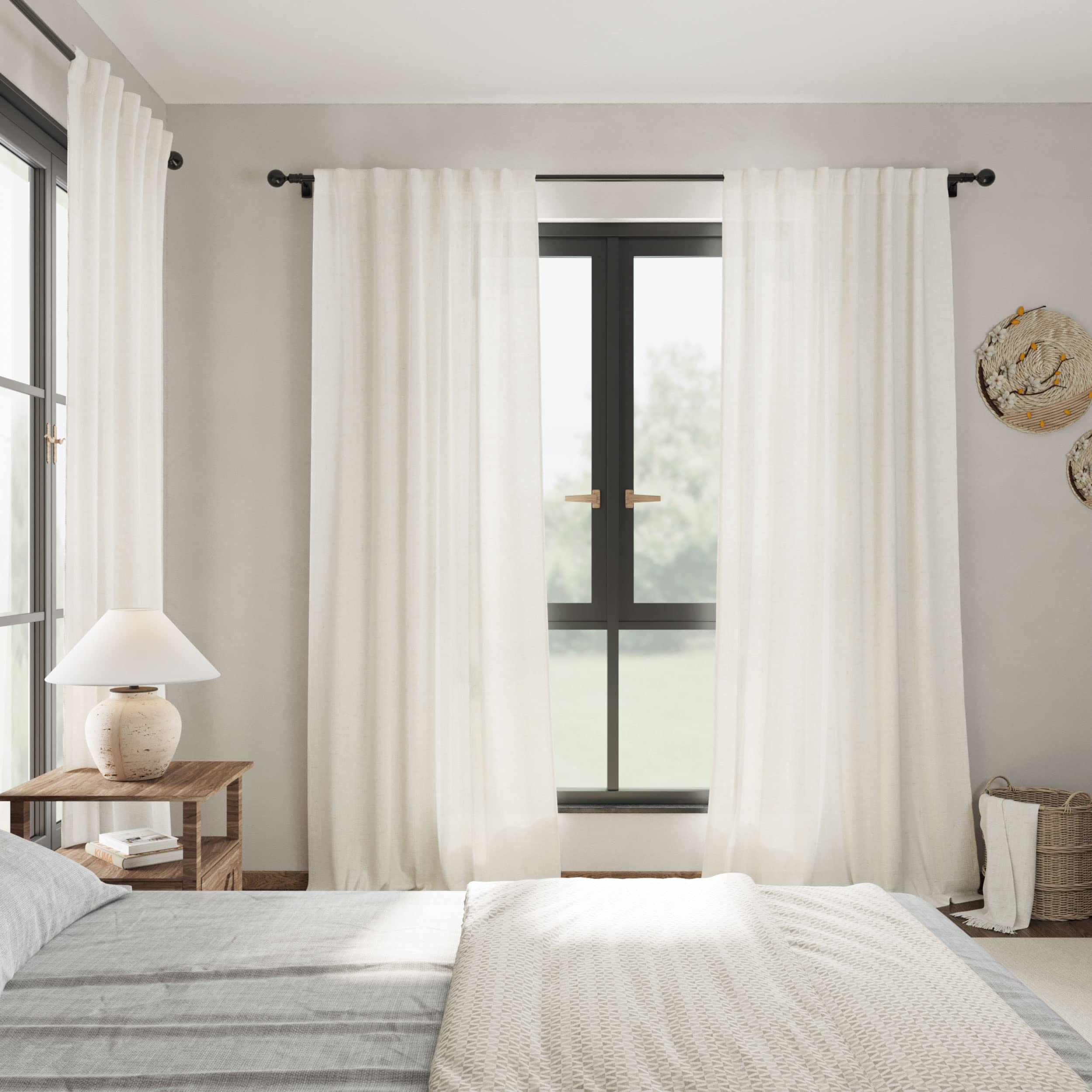2 Panels Set Cream Linen Curtains 108 inches Long for Living Room Extra Long Back Tab Curtains Neutral Farmhouse Light Filtering Semi Sheer Linen Drapes Ceiling to Floor for Large Window Ivory 9 FT