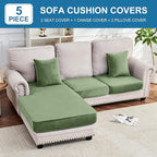 Couch Cover 3-Piece Elastic Velvet Couch Cushion Covers & Chaise Slipcovers for L-Shaped Sofas, Sofa Seat Covers Washable, Soft Cover for Couches (2 Seater + Chaise, Avocado Green)