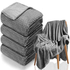 Tewloss 4 Pack Fleece Throw Blankets 50x60 Inches - Oeko-Tex Certified 100, 270 GSM Ultra Soft Plush for Bed, Couch and Cozy Gifts. 3D Waffle Texture, No Shedding No Pilling All Season (Dark Gray)