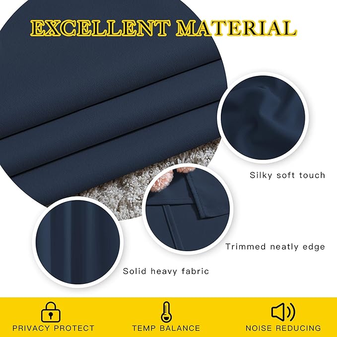 NICETOWN Room Darkening Curtains Blackout 40 inch Curtains for Kitchen, Navy Blue Grommet Solid Window Treatments Sound Reducing for Bedroom, 2 Panels, W37 x L40, 2 Panels
