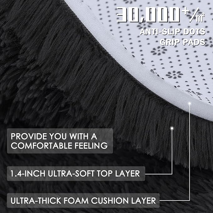 OLANLY 4x4 Machine Washable Accent Rug, Soft Fluffy Shaggy Area Rug for Bedroom, Living Room, Indoor Floor Carpet for Kids, Nursery, Home Decor, Black