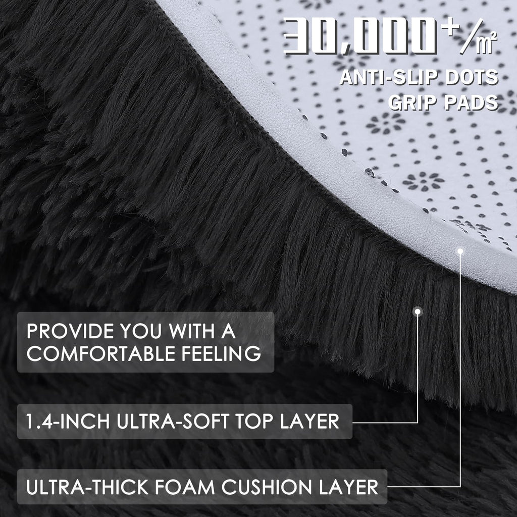 OLANLY 4x11 Area Rugs for Living Room Bedroom, Machine Washable Soft Fluffy Shaggy Bedside Rug, Indoor Floor Carpet for Kids Girls and Boys, Dorms, Nursery Rooms, Home Decor Aesthetic, Black
