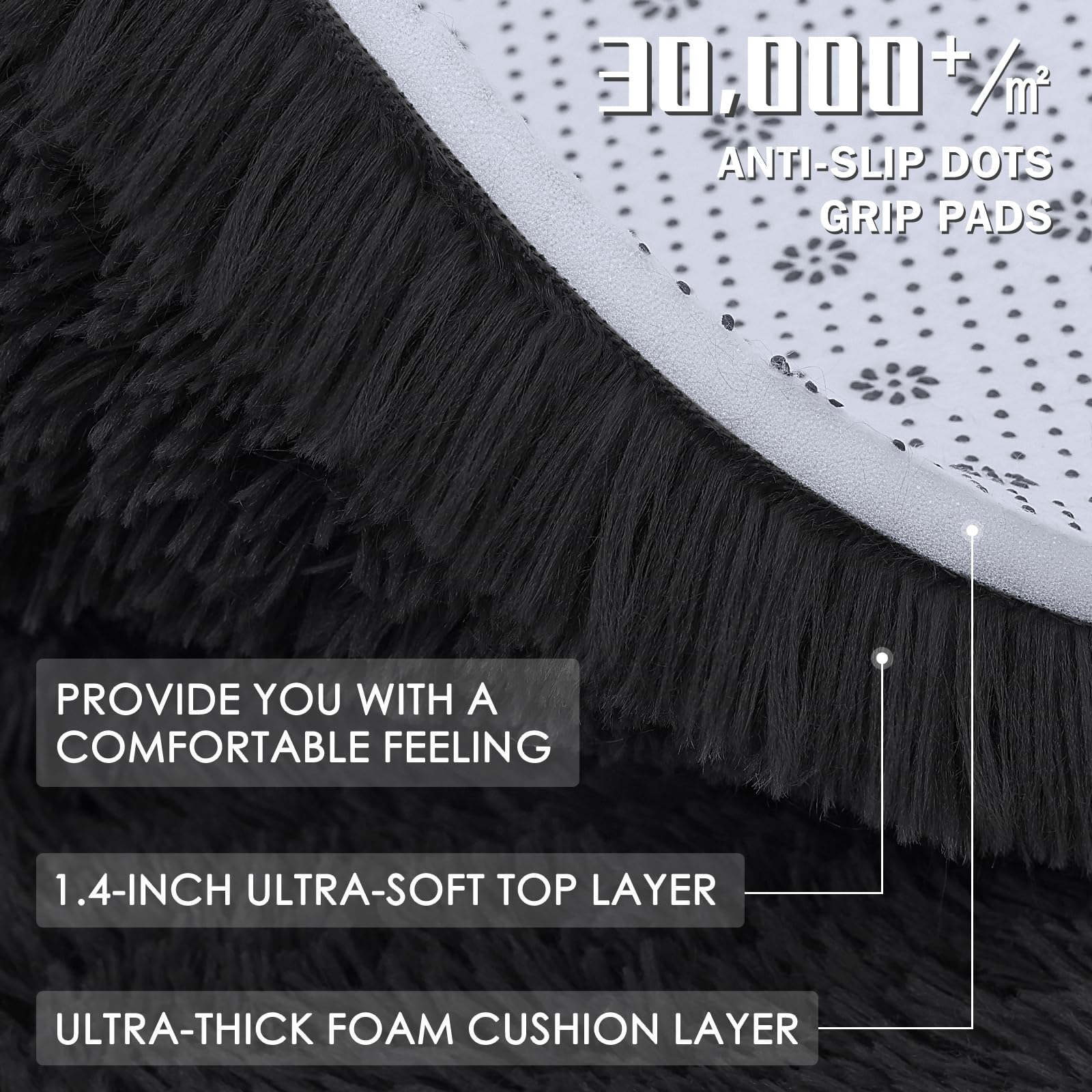 OLANLY 4x11 Area Rugs for Living Room Bedroom, Machine Washable Soft Fluffy Shaggy Bedside Rug, Indoor Floor Carpet for Kids Girls and Boys, Dorms, Nursery Rooms, Home Decor Aesthetic, Black