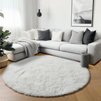 ONASAR Cream White Round Rugs 5ft for Bedroom Living Room, Ivory Fluffy Circle Area Rug for Kids Girls Boys Teen, Soft Plush Shaggy Carpet for Nursery Dorm Classroom Playroom Home Decor Aesthetic