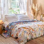 MSGKV Boho Throw Blanket for Bed 100% Cotton Floral Twin Size Couch Blanket 60"x80" Muslin Spring Breathable Lightweight Farmhouse Blankets All Seasons