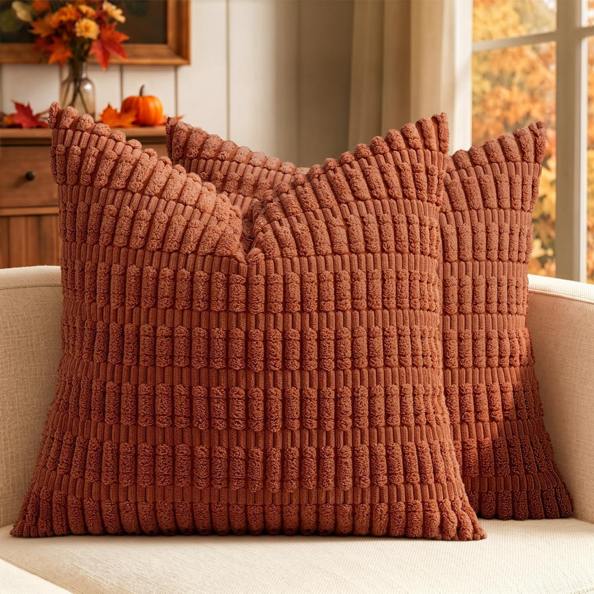 MIULEE Corduroy Decorative Throw Pillow Covers 20x20 Crimson Pack of 2