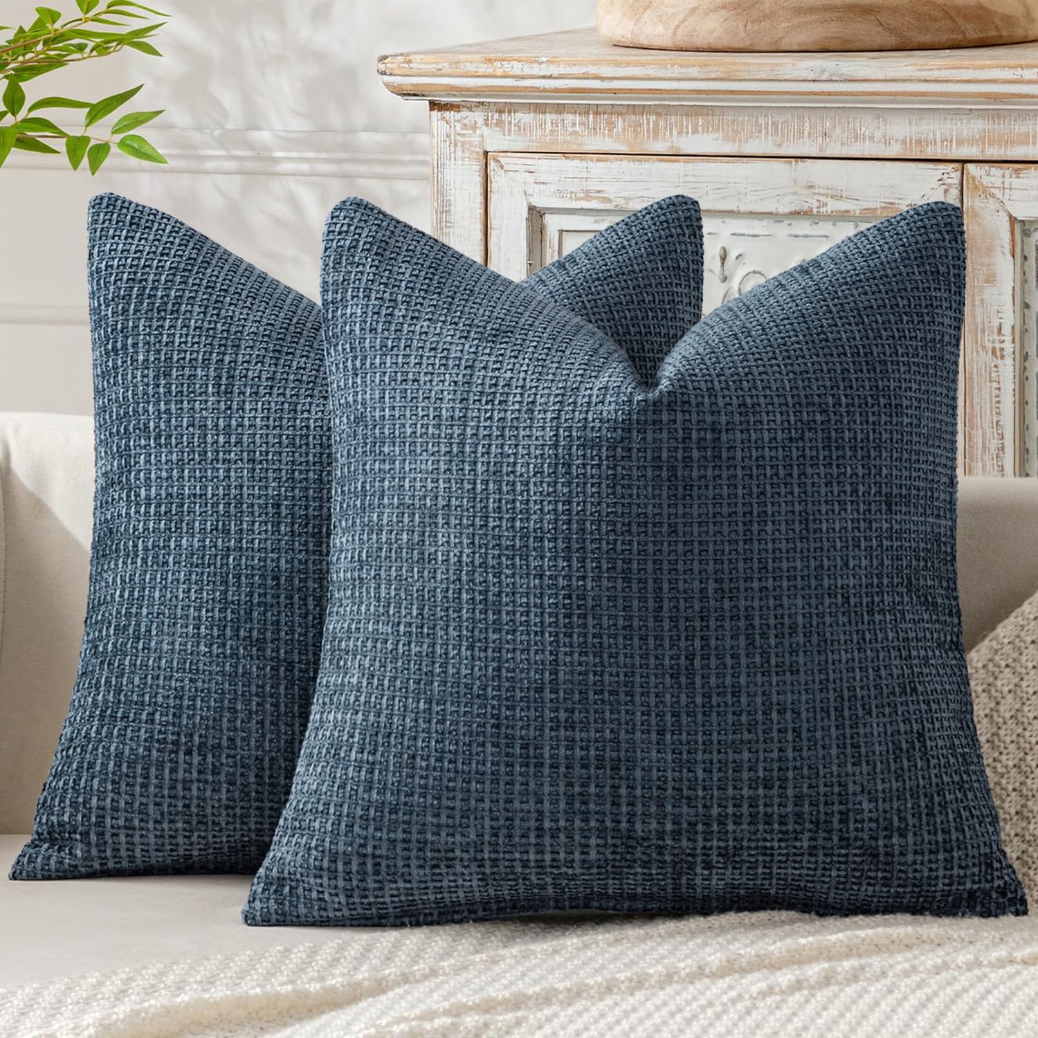 MIULEE Decorative Couch Throw Pillow Covers 18x18 Inch Navy Blue 2 Pack