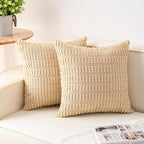 Aegero Pack of 2 Corduroy Decorative Throw Pillow Covers 20x20 Inch, Beige