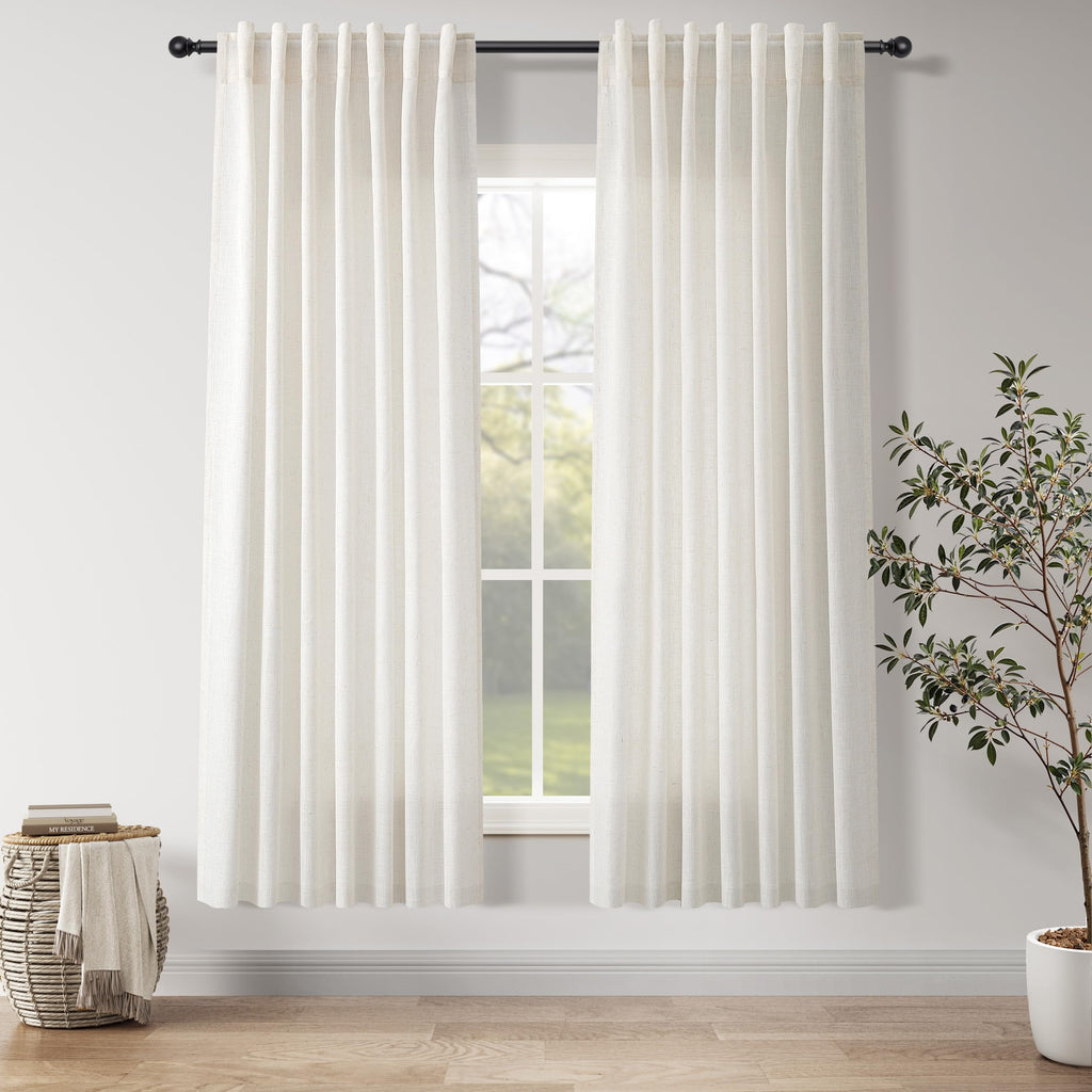 Nanspring Mist Sage Linen Curtains Semi Sheer 96 Inches Long 2 Panels Set for Living Room Back Tab Rod Pocket Light Filtering Drape for Bedroom Modern Farmhouse Coastal Decor Protect Privacy 52x96 — 기타