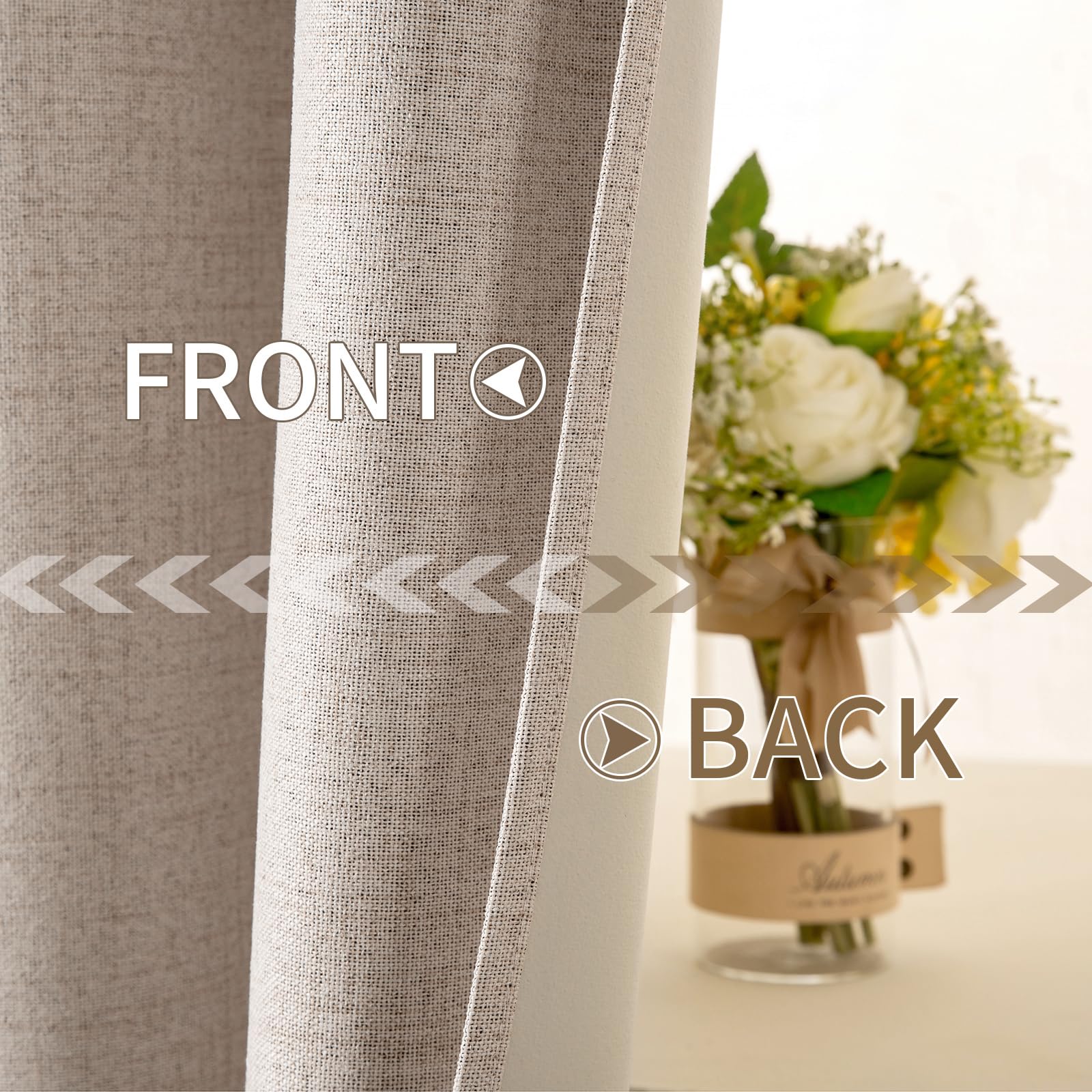 MIULEE 100% Blackout Linen Curtains for Bedroom 52x100 Inches Natural Beige