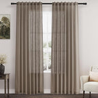 Dark Taupe Linen Curtains 84 Inches Long for Bedroom Back Tab Light Filtering Privacy Semi Sheer Curtains Modern Farmhouse Decor Dark Taupe Cotton Textured Curtain for Living Room 2 Panels 52x84