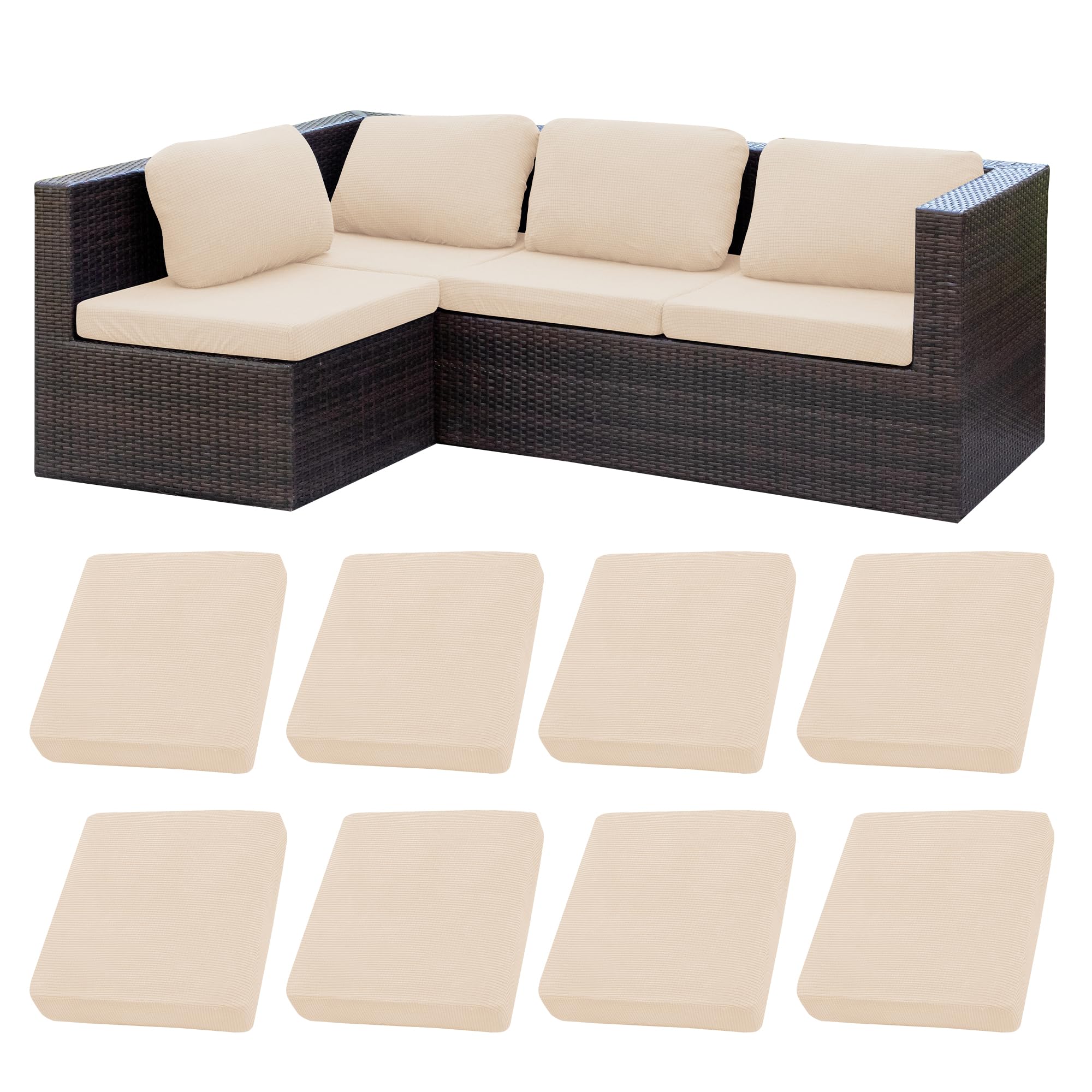 8 Piece Outdoor Cushion Covers, Patio Sofa Cushion Covers, Stretch Fit
