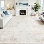 9x12 Washable Area Rug for Living Room Bedroom: Non-Slip Modern Beige White
