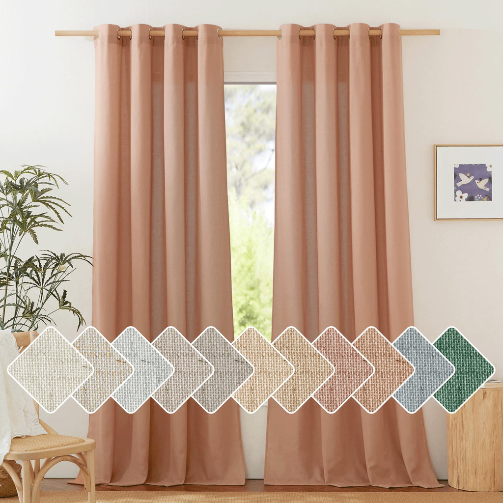 NICETOWN Thick Linen Textured Curtains for Large Windows, Grommet Privacy with Light Filtering Flax Linen Blend Drapes for Bedroom/Living Room, Terracotta, W55 x L108, Set of 2