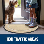 OLANLY Half Circle Door Mat Indoor Outdoor Entrance Welcome, Waterproof All-Season, All-Weather Doormat, Sturdy Natural Rubber, Low Profile, Easy Clean Patio Porch Entryway Mat, 59x23, Beige