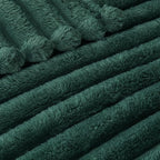 Exclusivo Mezcla Queen Size Flannel Fleece Blanket, Super Soft Striped Jacquard Bed Blanket, Lightweight Fuzzy Cozy for All Seasons, 90x90 Inches, Forest Green