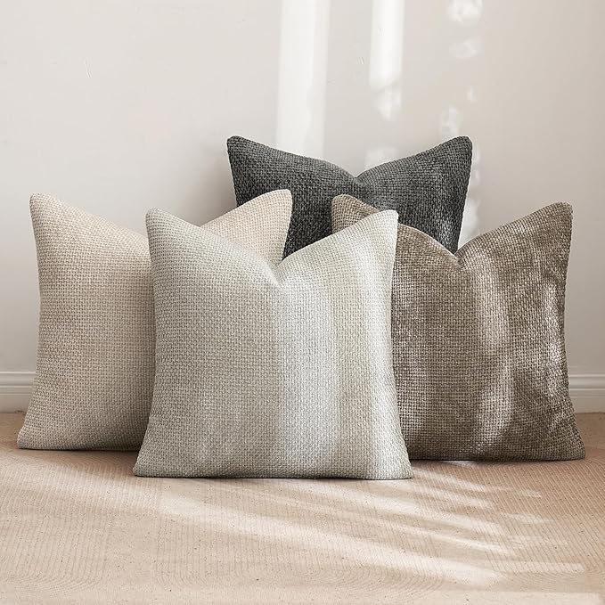 MIULEE Soft Decorative Chenille Euro Pillow Covers Neutral 26x26 Pack of 4