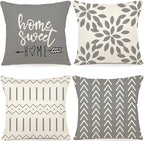 YCOLL Pillow Covers 18x18 Set of 4，Modern Sofa Throw Pillow Cover, Decorative Home Outdoor Linen Fabric Geometric Pillow Case for Couch Bed Car，Gray