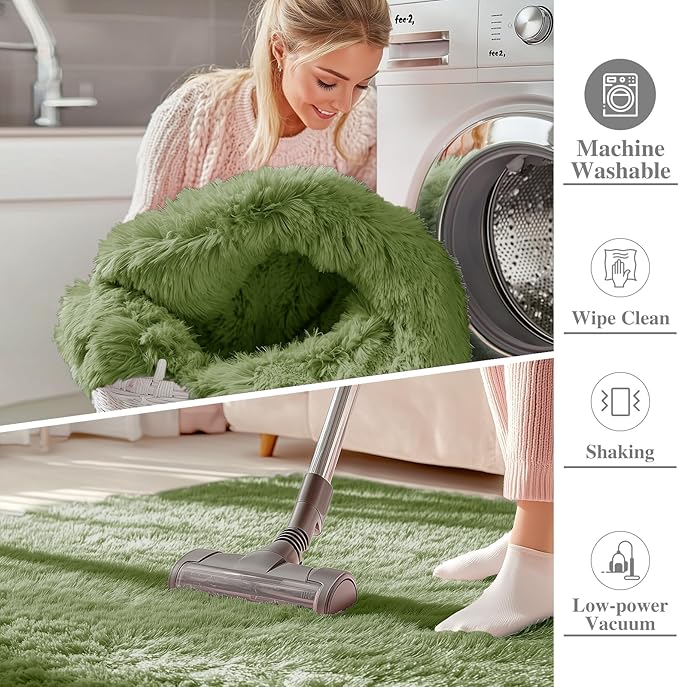 OLANLY 2x8 Machine Washable Runner Rugs for Hallway, Soft Fluffy Shaggy Bedside Rugs for Bedroom, Living Room, Indoor Floor Carpet for Kids Girls and Boys, Home Decor Aesthetic, Green