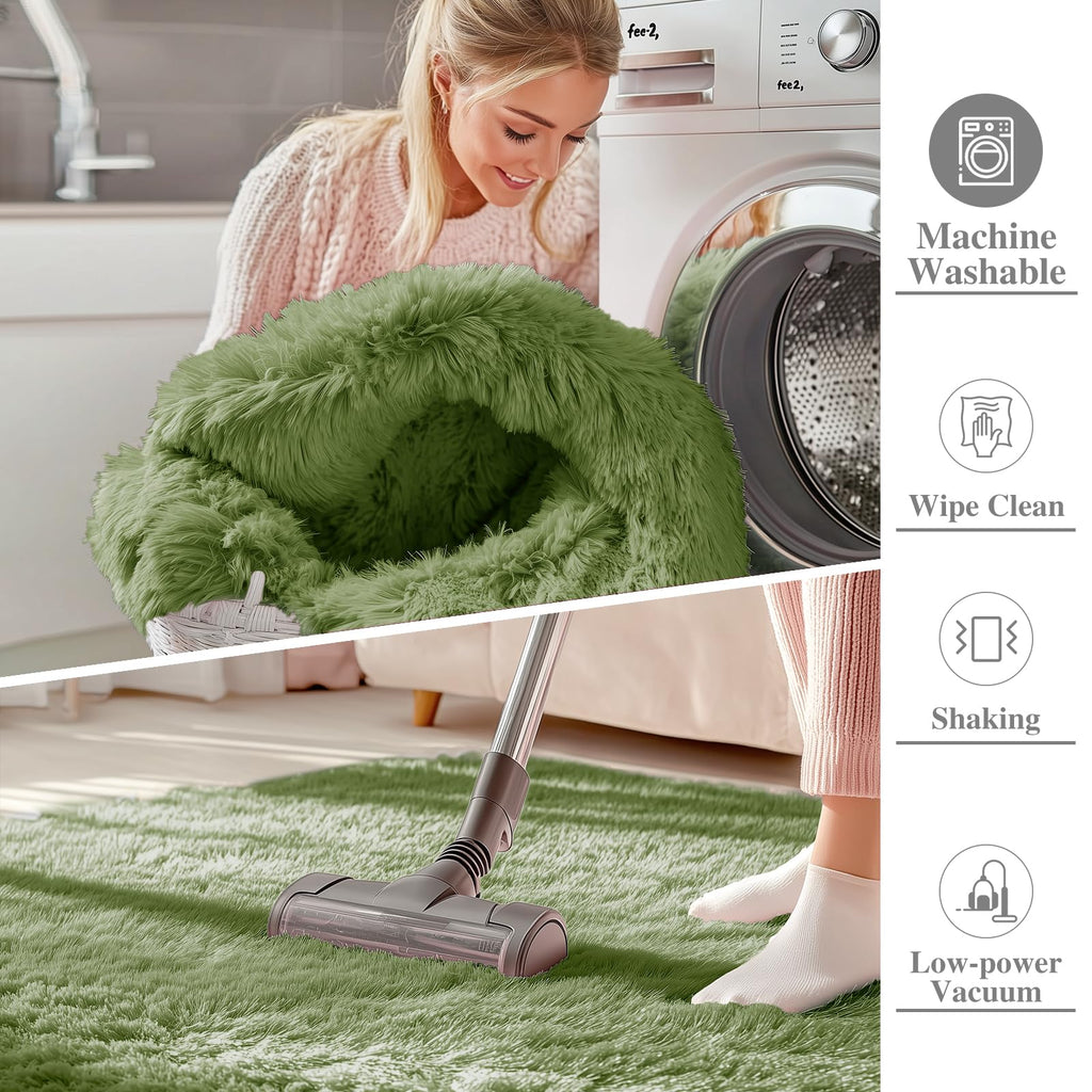 OLANLY Area Rugs for Living Room Bedroom, Machine Washable 4x5.9 ft Soft Fluffy Shaggy Bedside Rug, Indoor Floor Carpet for Kids Girls and Boys, Dorms, Nursery Rooms, Home Decor Aesthetic, Green