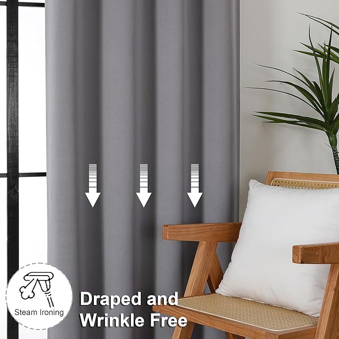 Simplebrand Ava Light Grey Blackout Curtains for Bedroom 90 Inches Long 2 Panels Set, Solid Privacy Energy Saving Living Room Window Treatment Curtains Blackout Drapes, W40 x L90 Inch, Light Grey