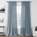 Nanspring Light Blue Linen Curtains Semi Sheer 96 Inches Long 2 Panels Set for Living Room Back Tab Rod Pocket Light Filtering Drape for Bedroom Modern Farmhouse Coastal Decor Protect Privacy 52x96.