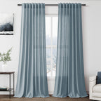 Nanspring Light Blue Linen Curtains for Living Room Bedroom 100 Inches Long Back Tab Rod Pocket Light Filtering Drapes for Protect Privacy Curtain Modern Farmhouse Decor 2 Panels Set 52x100