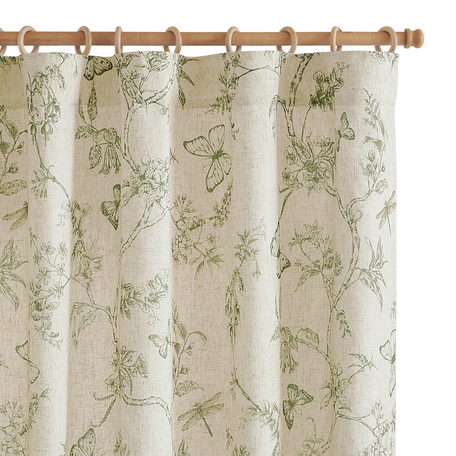 jinchan Green Floral Linen Curtains Lined 63 Inch Vintage Back Tab 2 Panels