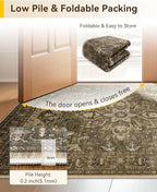 Area Rugs 3'x5' Washable Non-Slip, Floral Vintage Distress Print Pattern Medallion Carpet for Living Room Bedroom Dining Room, Brown Dark Brown