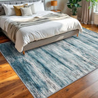 KOZYFLY Area Rug 6x9 Modern Ombre Rugs for Living Room, Washable Large Thin Rugs Non-Slip Soft Striped Rug for Bedroom, Print Blue Abstract Carpet for Laundry/Kid Room