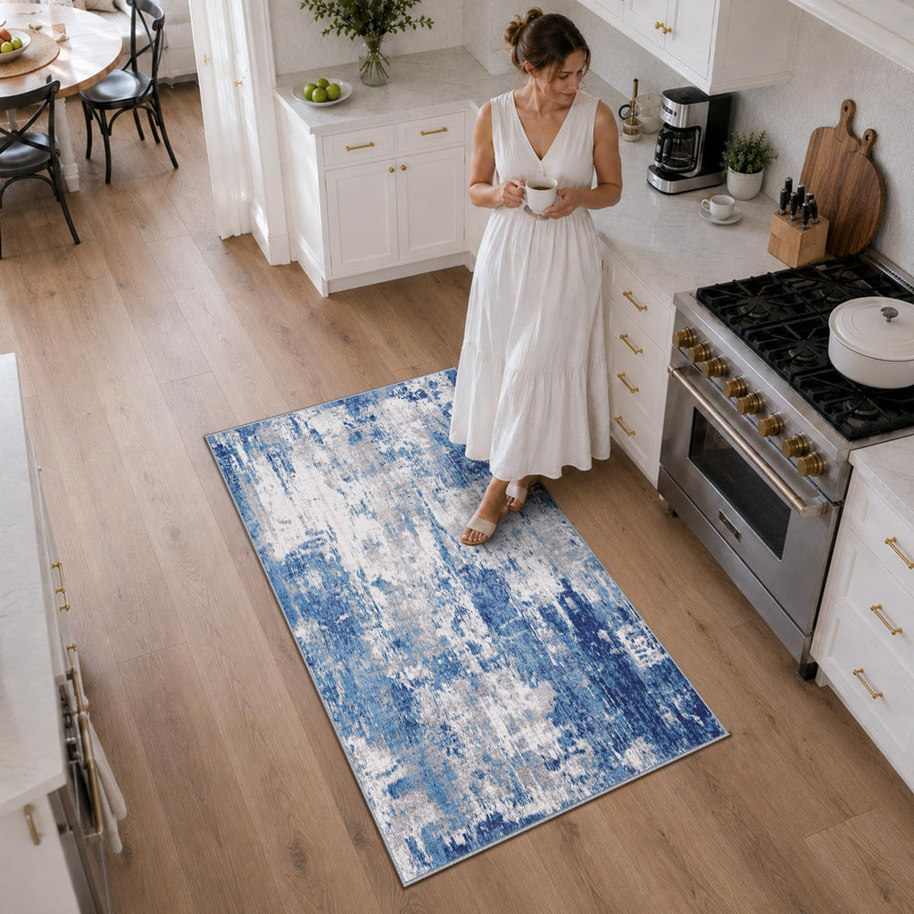 RELEANY Washable 3'x5' Abstract Area Rug for Living Room Blue Gray
