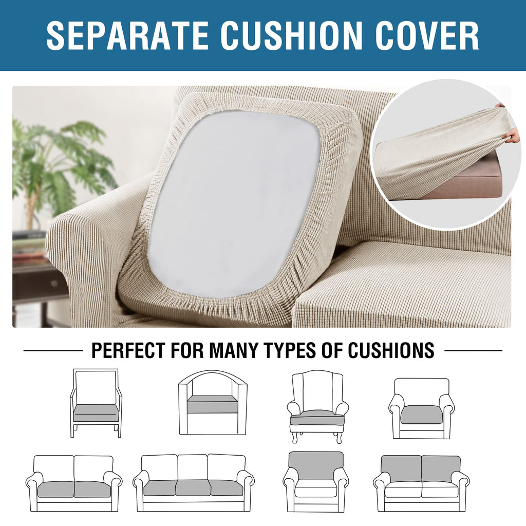 H.VERSAILTEX 3 Piece Stretch Sofa Covers for 2 Cushion Sofa Couch Covers for Living Room Sofa Slipcovers (Base Cover Plus 2 Seat Cushion Covers) Thicker Jacquard Fabric(Large Sofa, Island Fossi)