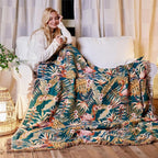 MSGKV Boho Throw Blanket for Bed 60"x80" 100% Cotton Jungle Animal Couch Blanket Spring Breathable Lightweight Twin Size Blankets for Sofa Home Decor Muslin All Seasons