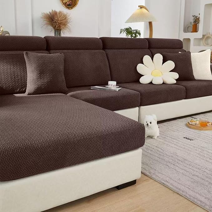 Sofa Covers Couch Covers for Sofa Pet Friendly Couch Cushion Covers Universal Sofa Covers Washable Stretch Slipcovers for Sectional Sofa (Texture Brown, 2 Seats + Chaise Cover)